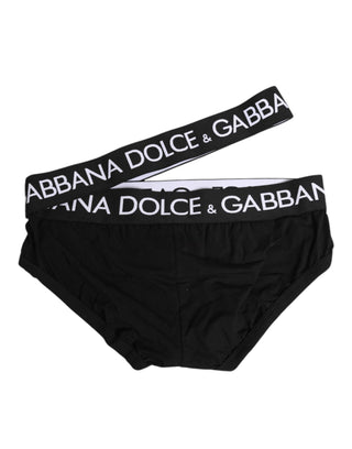 Dolce & Gabbana Black Cotton Elastic Logo Waistband Swimwear