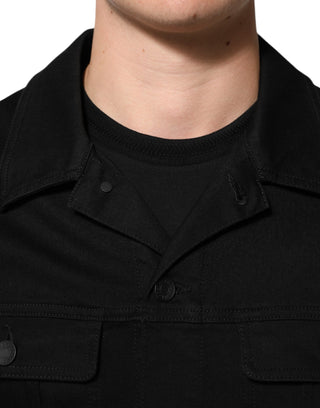 Dolce & Gabbana Black Cotton Denim Stretch Giubbotto Jacket