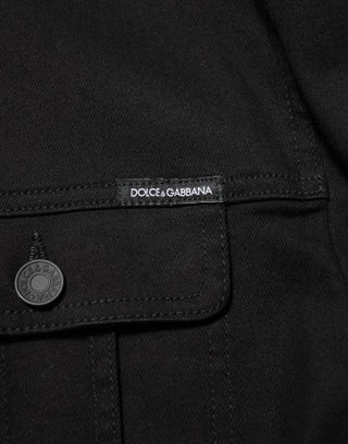 Dolce & Gabbana Black Cotton Denim Stretch Giubbotto Jacket