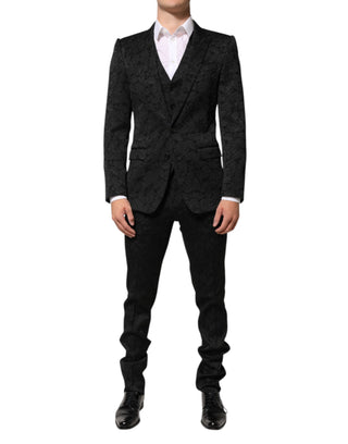 Dolce & Gabbana Black 3 Piece Brocade Jacquard Suit MARTINI