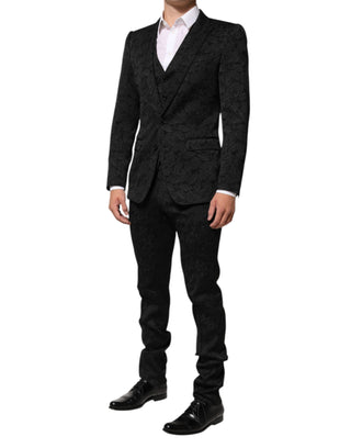 Dolce & Gabbana Black 3 Piece Brocade Jacquard Suit MARTINI