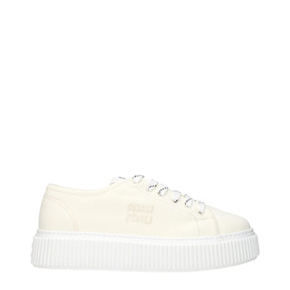Miu Miu Beige Fabric Platform Sneakers