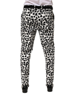 Dolce & Gabbana Black White Abstract Print Cotton Blend Pants