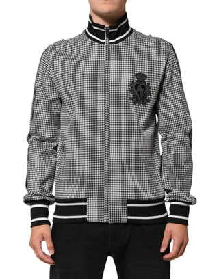 Dolce & Gabbana Black White Houndstooth Wool Crest Jacket Sweater