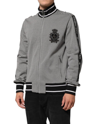 Dolce & Gabbana Black White Houndstooth Wool Crest Jacket Sweater