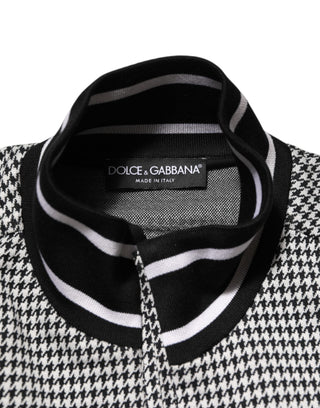 Dolce & Gabbana Black White Houndstooth Wool Crest Jacket Sweater