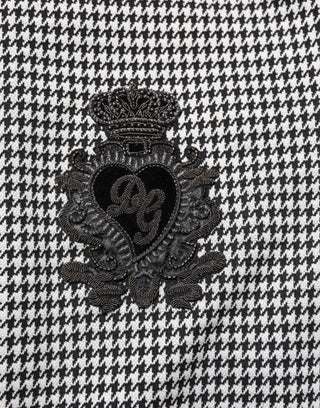 Dolce & Gabbana Black White Houndstooth Wool Crest Jacket Sweater