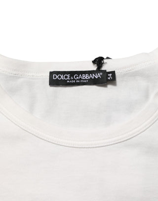 Dolce & Gabbana White Cotton DG Crown Embossed Men T-shirt