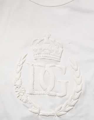 Dolce & Gabbana White Cotton DG Crown Embossed Men T-shirt