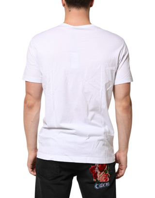 Dolce & Gabbana White Logo Plaque Cotton Crew Neck T-shirt