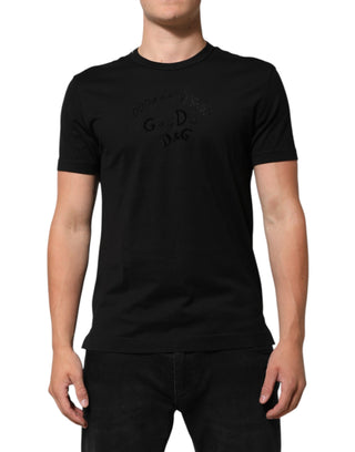 Dolce & Gabbana Black Cotton Velvet Logo Print Men T-shirt