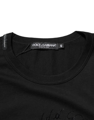 Dolce & Gabbana Black Cotton Velvet Logo Print Men T-shirt