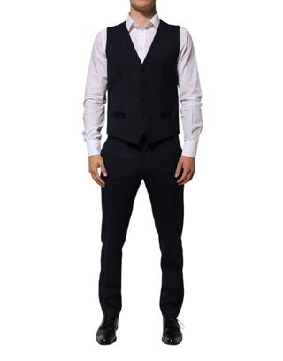 Dolce & Gabbana Black Wool 3 Piece Slim Fit Formal Men Suit
