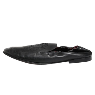 Dolce & Gabbana Black Leather Slip On Men Flat Loafers Shoes