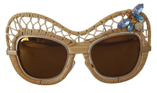 Dolce & Gabbana DG2159B Beige Gold Straw Butterfly Crystals Sunglasses