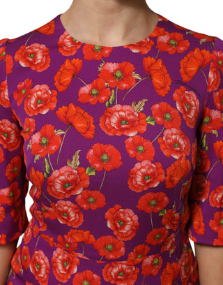 Dolce & Gabbana Purple Silk Floral Print Midi Sheath Dress