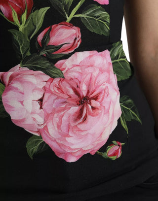 Dolce & Gabbana Black Floral Viscose Round Neck Tank Top