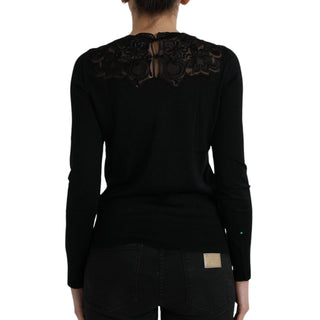 Dolce & Gabbana Black Silk Lace Trim Long Sleeves Blouse Top