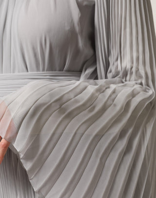 Dolce & Gabbana Grey Pleated Maxi Long Sleeve Silk Blend Gown Dress