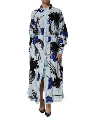 Christian Pellizzari Blue Sequin Embellished Shirt Maxi Dress