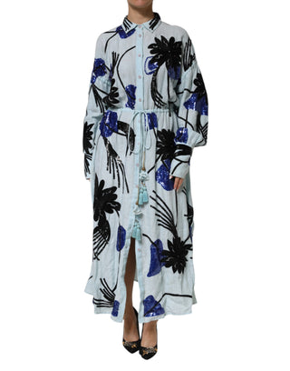 Christian Pellizzari Blue Sequin Embellished Shirt Maxi Dress