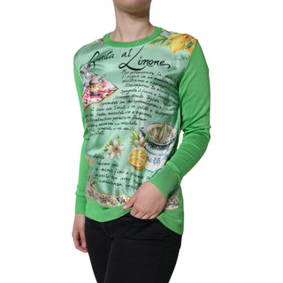 Dolce & Gabbana Green Lemon Print Pullover Silk Women Sweater