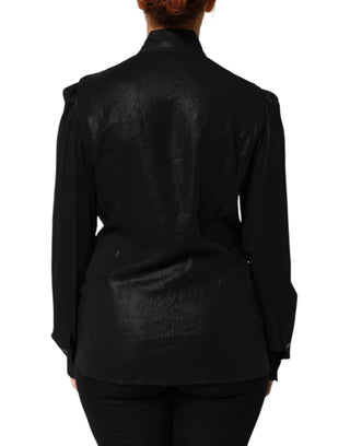 Dolce & Gabbana Black Viscose Long Sleeve Tie Neck Blouse Top