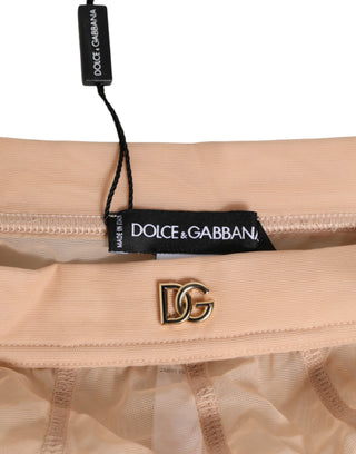 Dolce & Gabbana Beige Sheer Mesh High Waist Panty Underwear