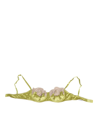 Dolce & Gabbana Lime Green Silk Satin Lace Padded Balconnet Underwear