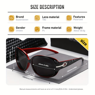 Polarized Sunglasses for Men Women, Classic Big Frame with Fashion Black Artificial Diamond Glasses 