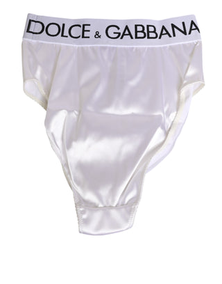 Dolce & Gabbana White Satin High-Waist Brief Logo Women Underwear