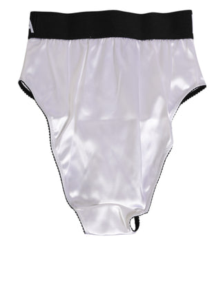 Dolce & Gabbana White Satin High-Waist Black Logo Women Underwear