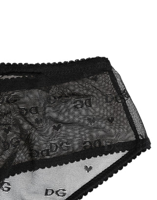 Dolce & Gabbana Black Sheer Mesh Lace Polka Dot Logo Underwear