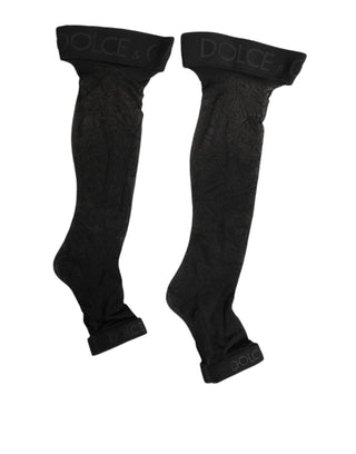 Dolce & Gabbana Black Sheer Nylon Logo Band Over-the-Knee Stocking Socks