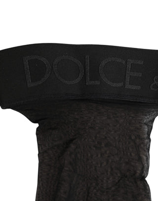 Dolce & Gabbana Black Sheer Nylon Logo Band Over-the-Knee Stocking Socks