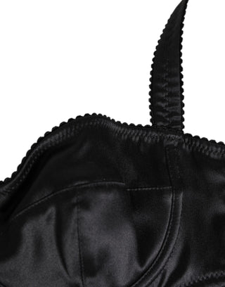 Dolce & Gabbana Black Satin Underwire Bra Lingerie IT2 Underwear