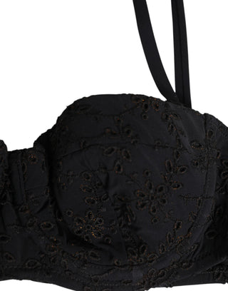 Dolce & Gabbana Black Polyester Embroidered Underwire Bra Underwear