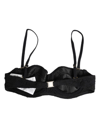 Dolce & Gabbana Black Polyester Embroidered Underwire Bra Underwear