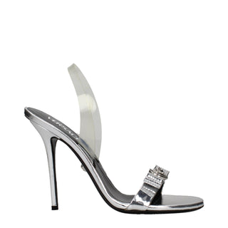 Versace Gray Leather Stiletto Heels Sandals