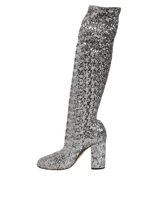 Dolce & Gabbana Shoes Silver Sequins Glitter High Heel Boot Shoes