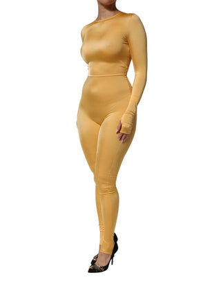 Dolce & Gabbana Gold Yellow Stretch Long Sleeve Bodysuit Dress