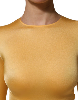 Dolce & Gabbana Gold Yellow Stretch Long Sleeve Bodysuit Dress