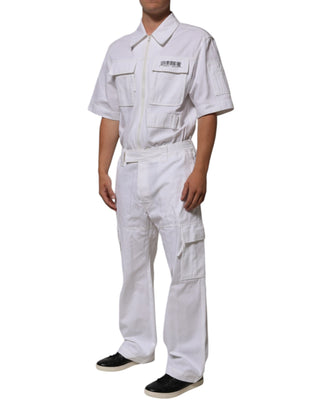 Dolce & Gabbana White Barcode Patch Utility Zip Jumpsuit Pants