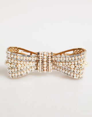 Dolce & Gabbana Gold Brass Glas Crystal Faux Pearl Embellished Brooch