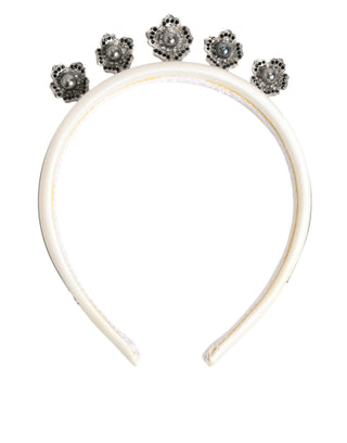 Dolce & Gabbana White Satin Palladium Silver Floral Crown Tiara Headband