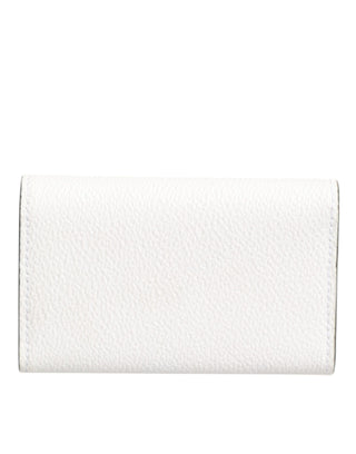 Dolce & Gabbana White Leather Card Case Holder Wallet Gold Logo Plate  Key Holder