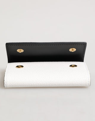 Dolce & Gabbana White Leather Card Case Holder Wallet Gold Logo Plate  Key Holder