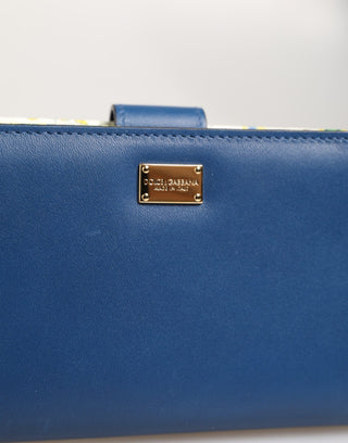 Dolce & Gabbana Blue Leather Continental Tile Print Zip Card Holder Purse Wallet