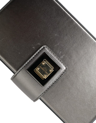 Dolce & Gabbana Steel Gray Leather Box Shape Shoulder Gold DG Logo Plaque Bag