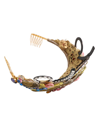 Dolce & Gabbana Gold Brass Crystal Embellished Headpiece Crown Tiara